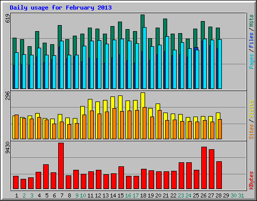 Daily usage for February 2013