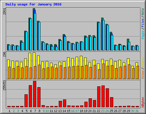 Daily usage for January 2016